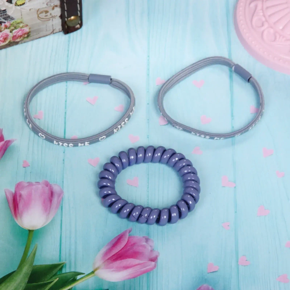 Резинки для волос 3шт «Кокетка», цвет голубой, d-5,5см