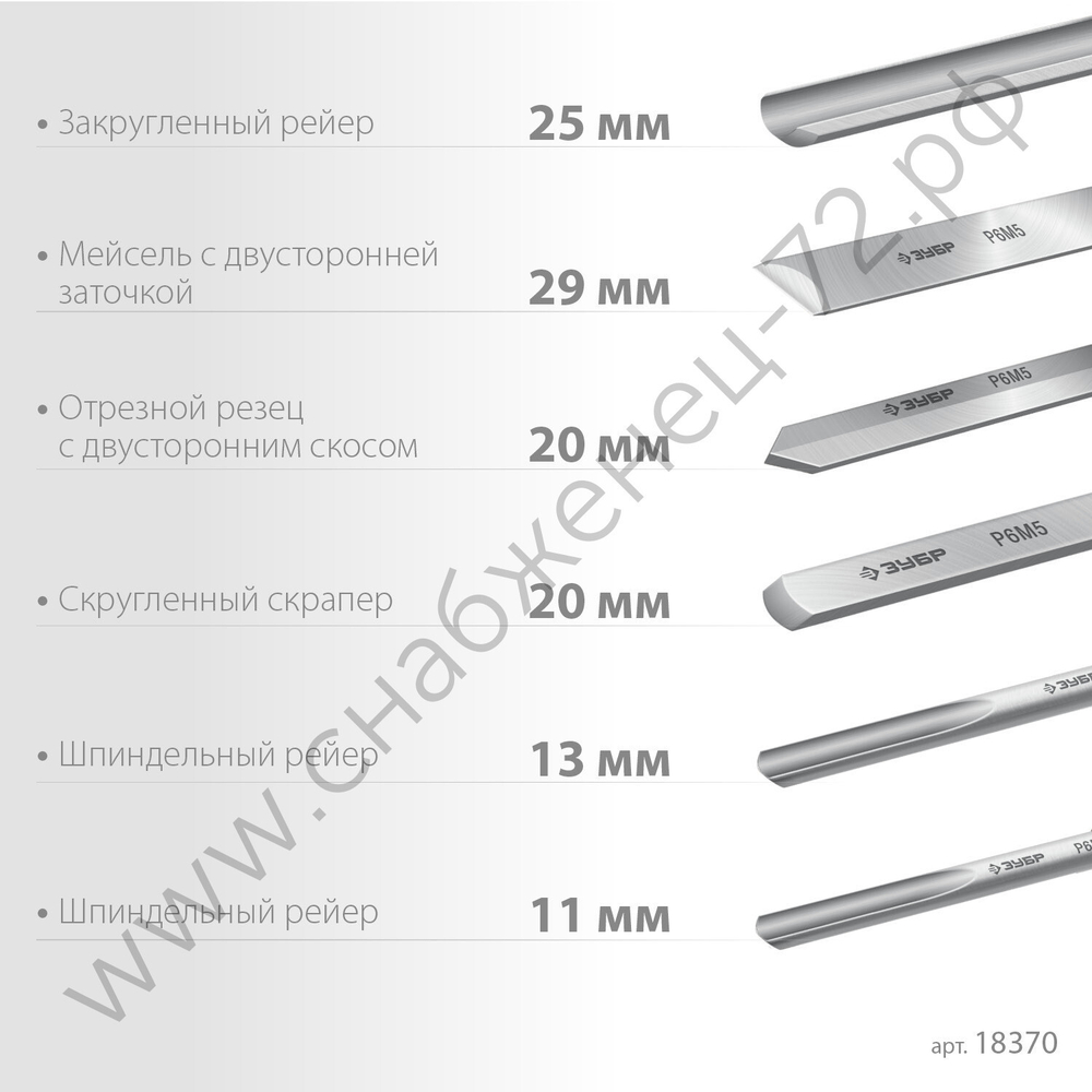 ЗУБР Эксперт-6 6 предм., Набор ручных резцов по дереву (18370)