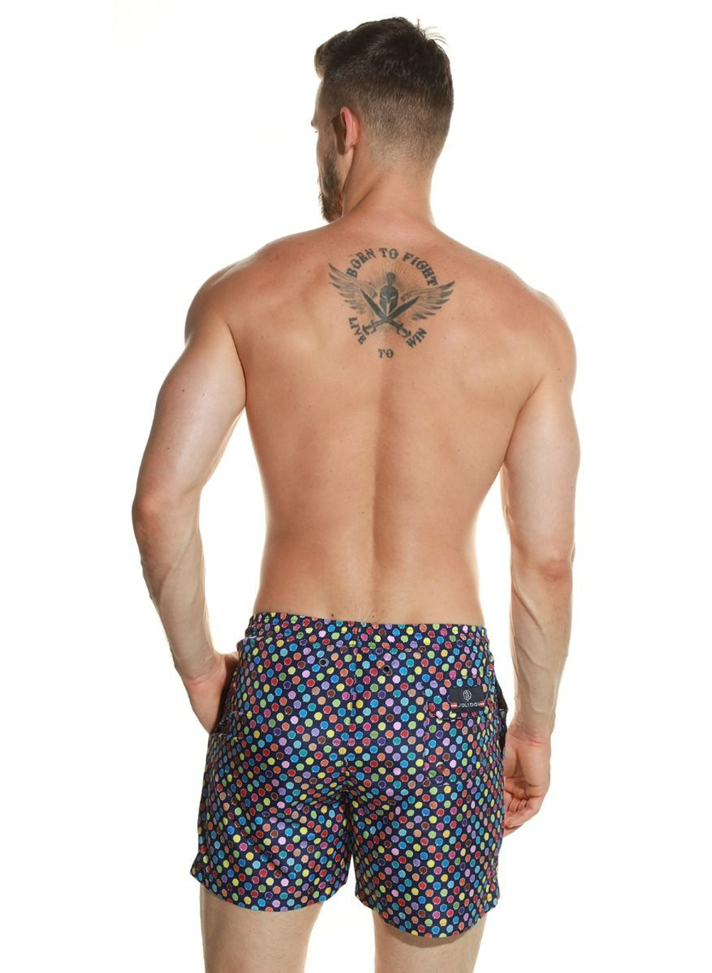 Мужские пляжные шорты с принтом в виде цветных яблок (Размер: XL) (Цвет: синий)