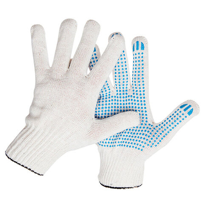 Перчатки х/б OfficeClean, стандарт, 10 класс, с точечным ПВХ-покрытием, 4 нитки, белые