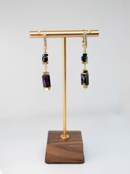 Серьги из чароита и гематита