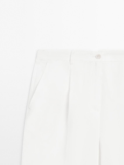 Massimo Dutti Брюки из смесового льна с пряжкой, натуральный, кремовый