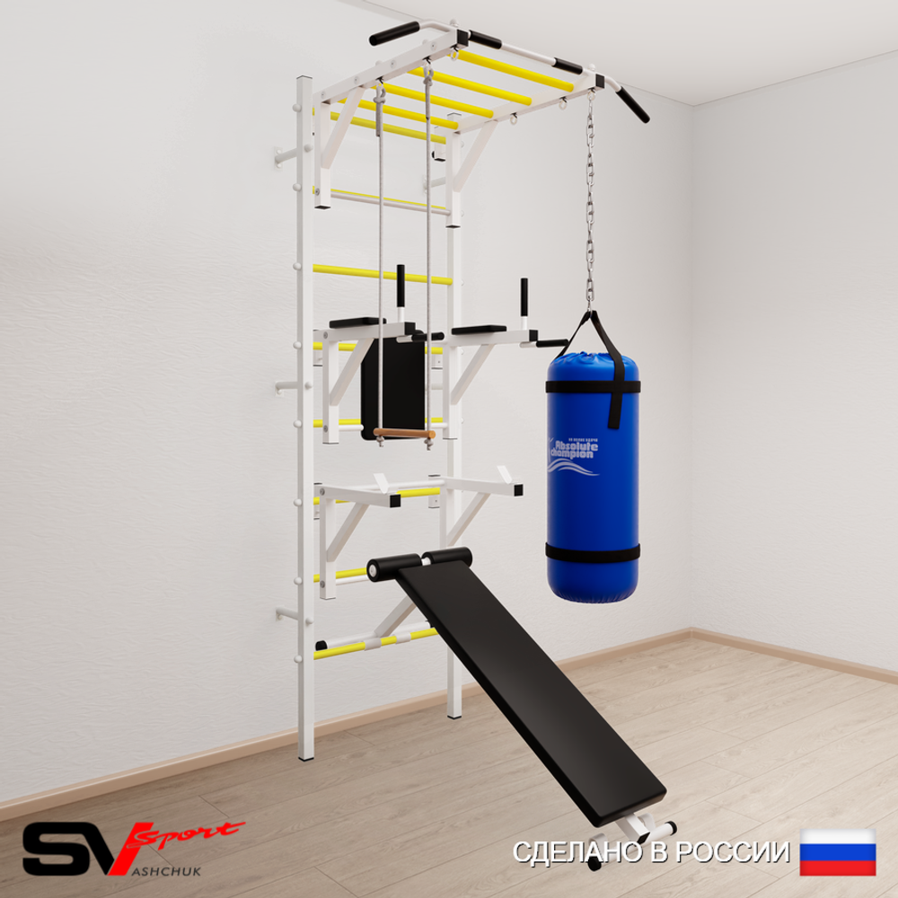 Шведская стенка Sv Sport усиленная 6631 (Турник рукоход/Брусья/Стойка/Скамья/Трапеция/Цепь/Мешок 15кг)