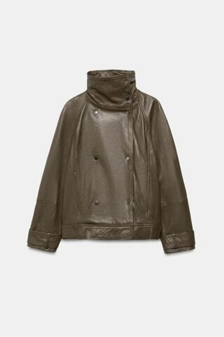 ZARA КУРТКА ОВЕРСАЙЗ ИЗ КОЖИ — ZW COLLECTION LIMITED EDITION, МЯГКИЙ ЗЕЛЕНЫЙ