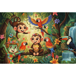 Pazl \ Puzzle \ Пазлы Puzzles - "100" Inspired By Nature - Monkeys and friends / KAZSTUDIO SA The Treflik Family