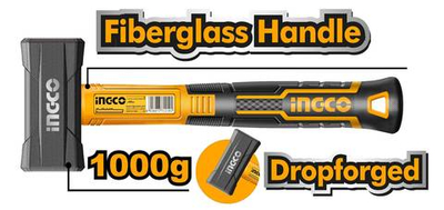 Кувалда с фибергласовой рукояткой 1кг. INGCO HSTH81802 INDUSTRIAL
