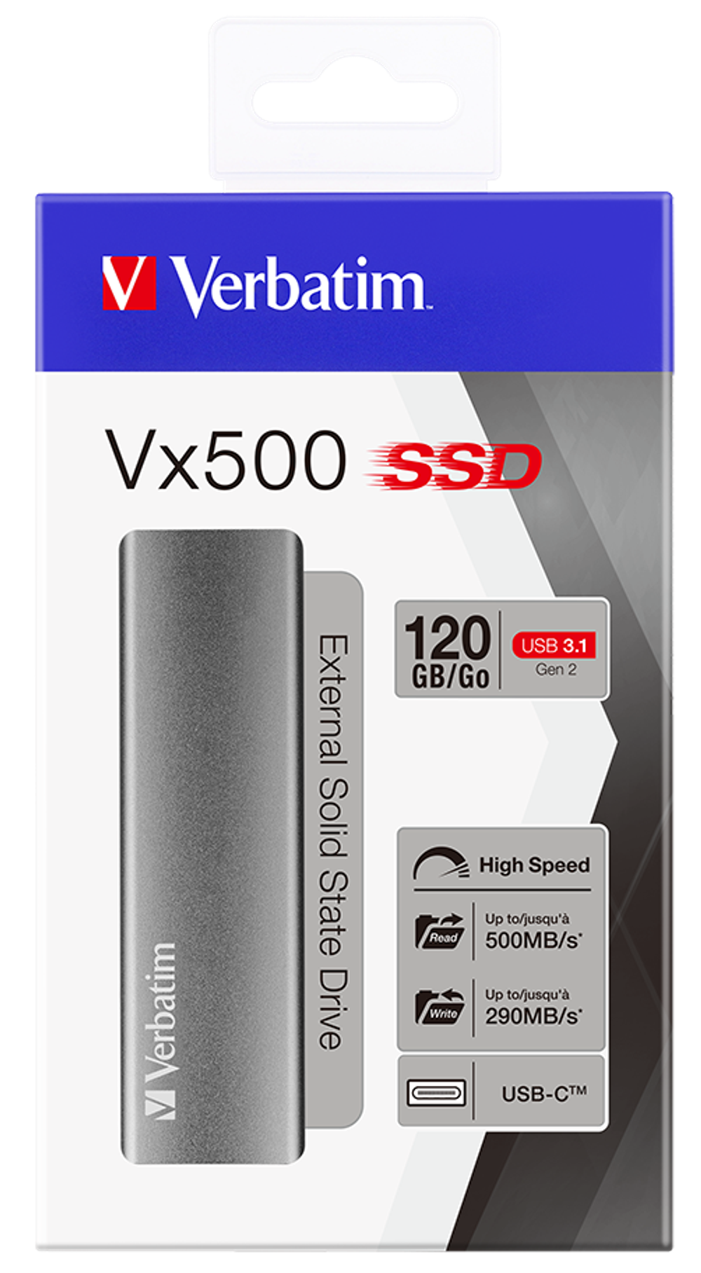 Накопитель Verbatim VX500 External SSD USB 3.1 Gen2 120GB, R/W 500/290 МБ/с как новый
