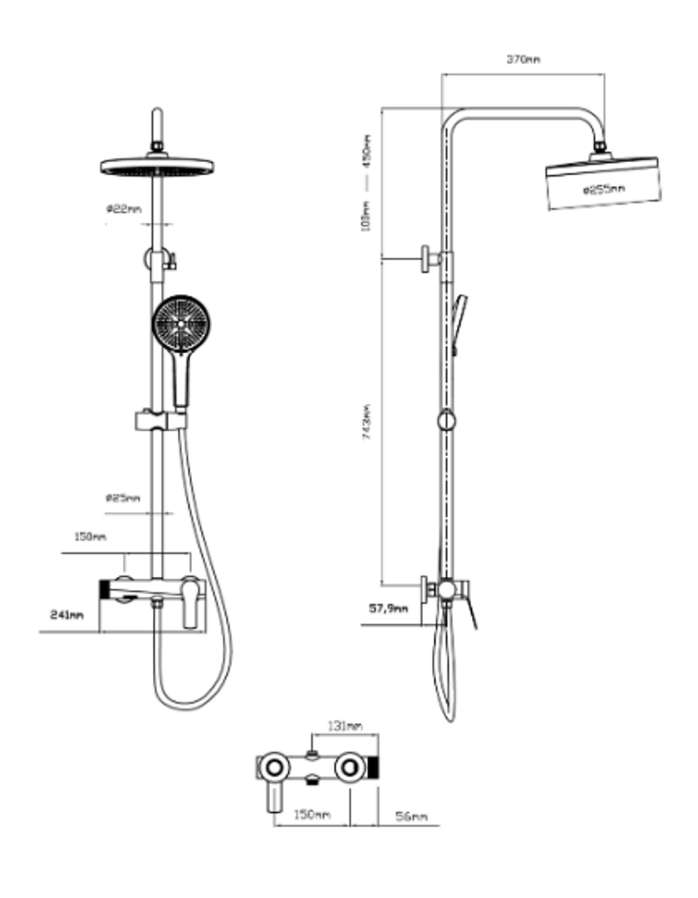 Душевая стойка Arco VSFS-4AR1GM с изливом, вороненая сталь, , шт