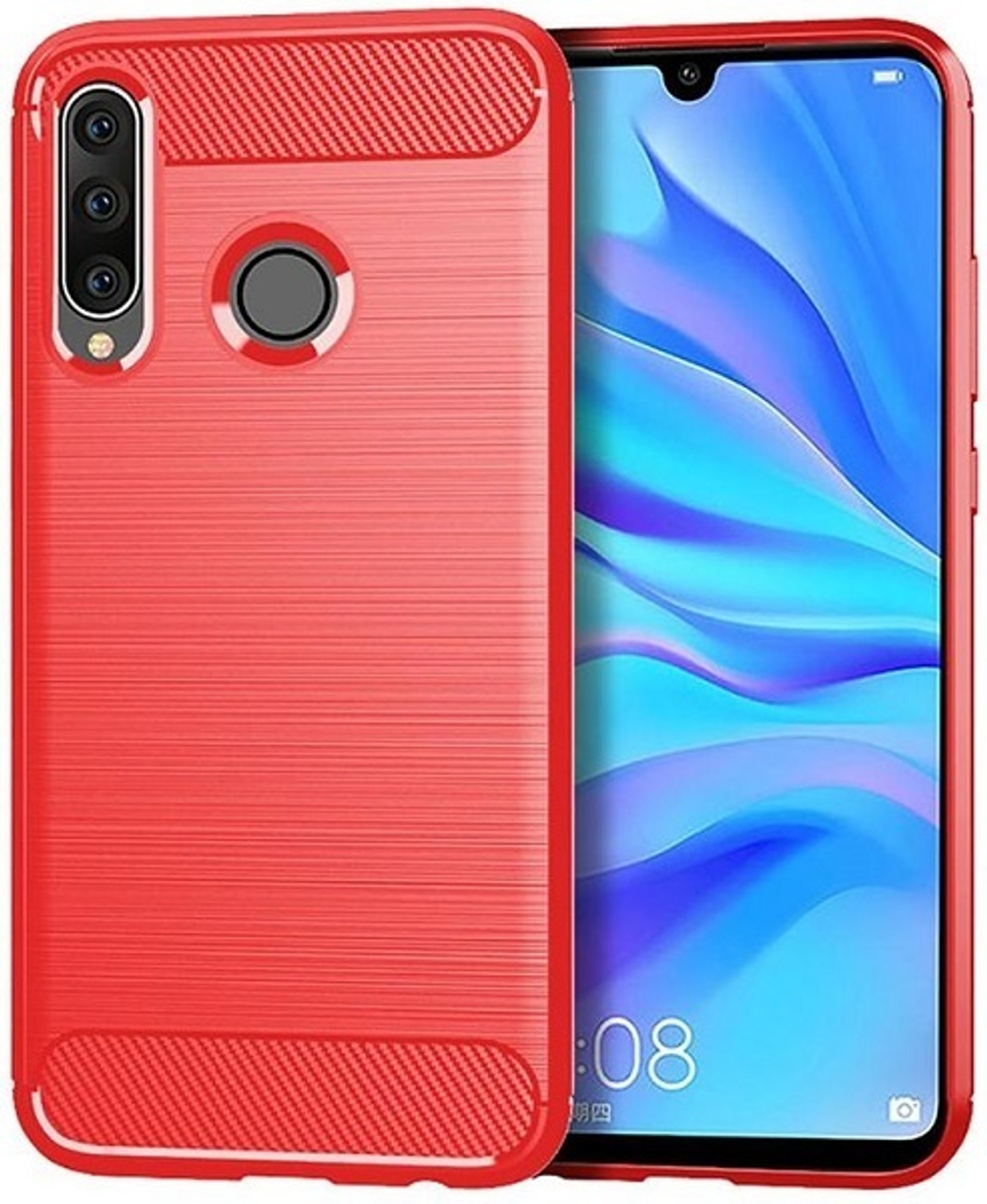 Чехол для Huawei P30 Lite (Nova 4E) цвет Red (красный), серия Carbon от Caseport