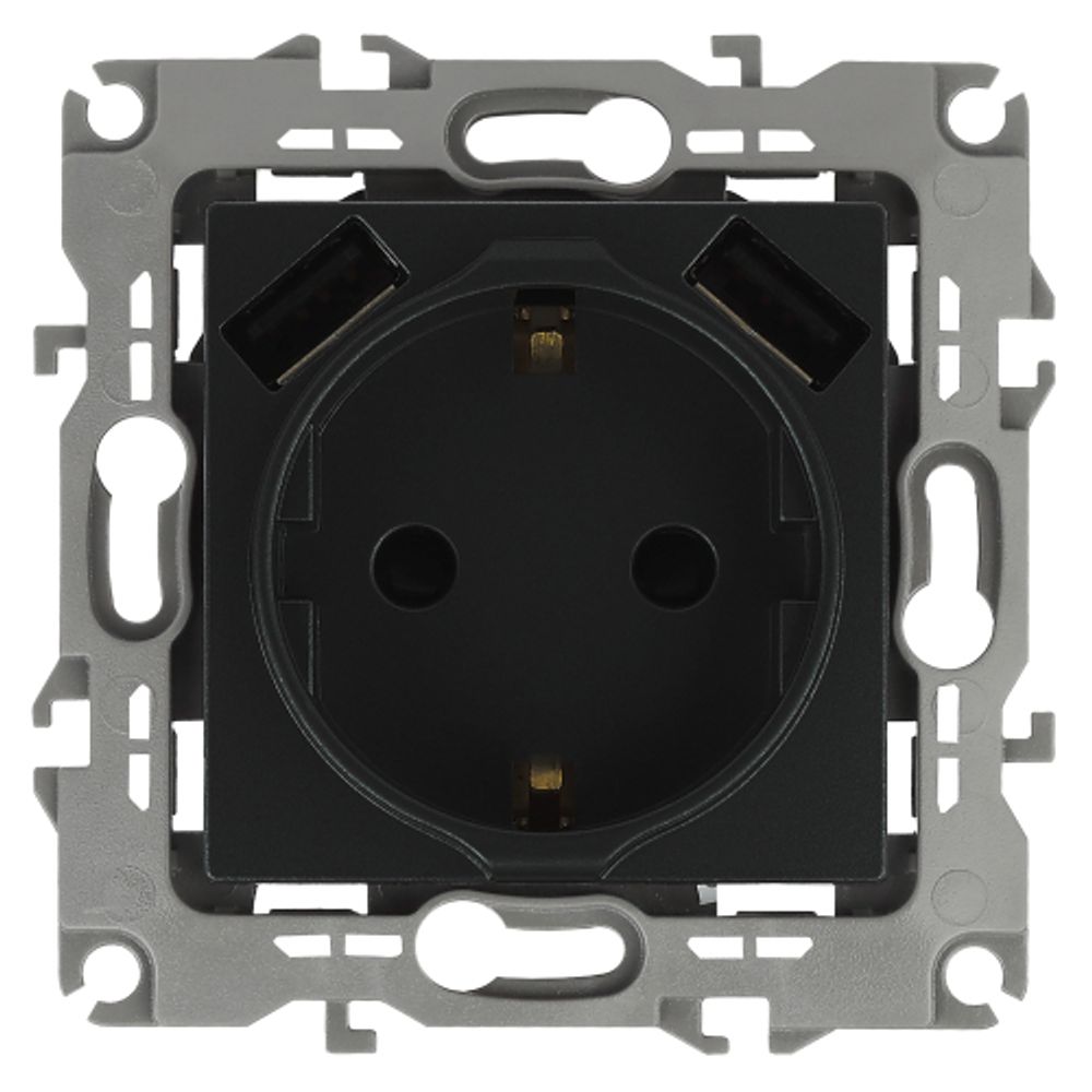 12-4109-05 ЭРА Розетка 2P+E 16A-250В, штор. с 2xUSB 5В-3А, Эра12, антрацит | Эра 12 Антрацит