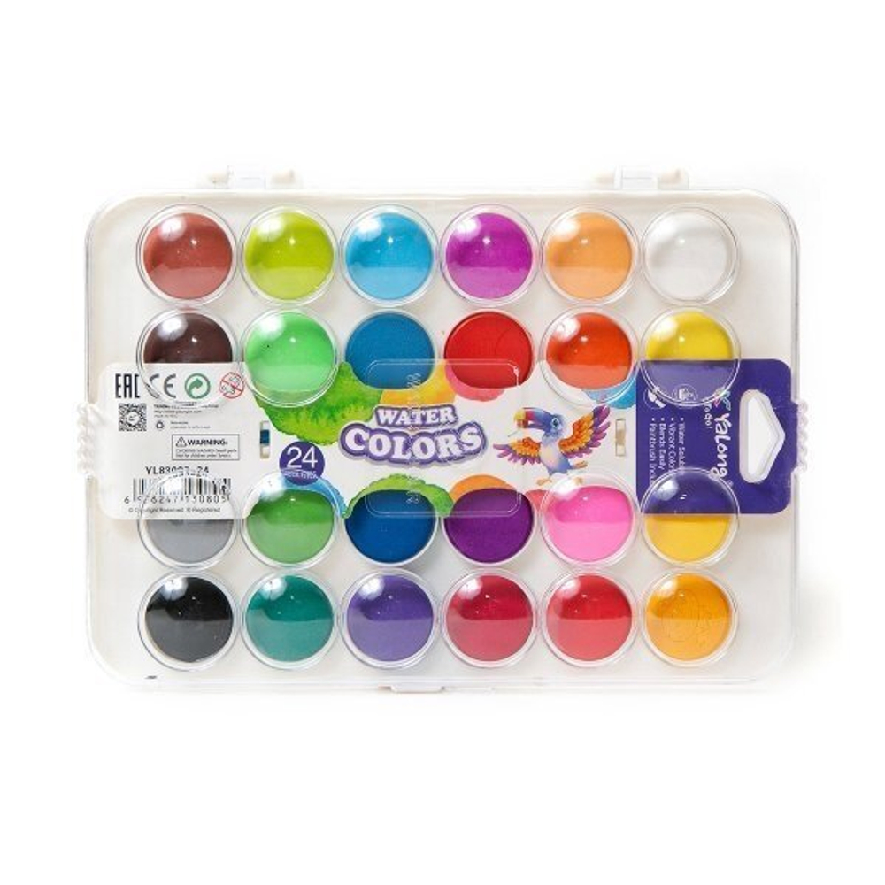 Акварель Yalong меловая, 24 цвета, с кистью, пластик. упаковка, "Animal"