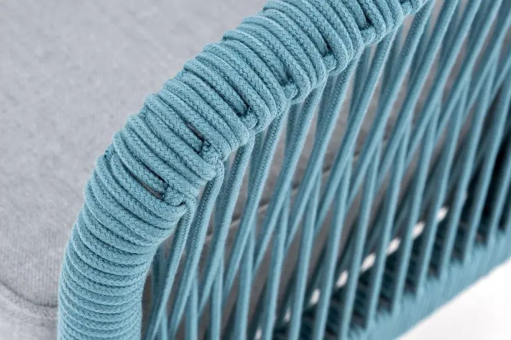 "Канны" диван 2-местный плетеный из роупа, каркас алюминий светло-серый (RAL7035) муар, роуп бирюзовый круглый, ткань светло-серая