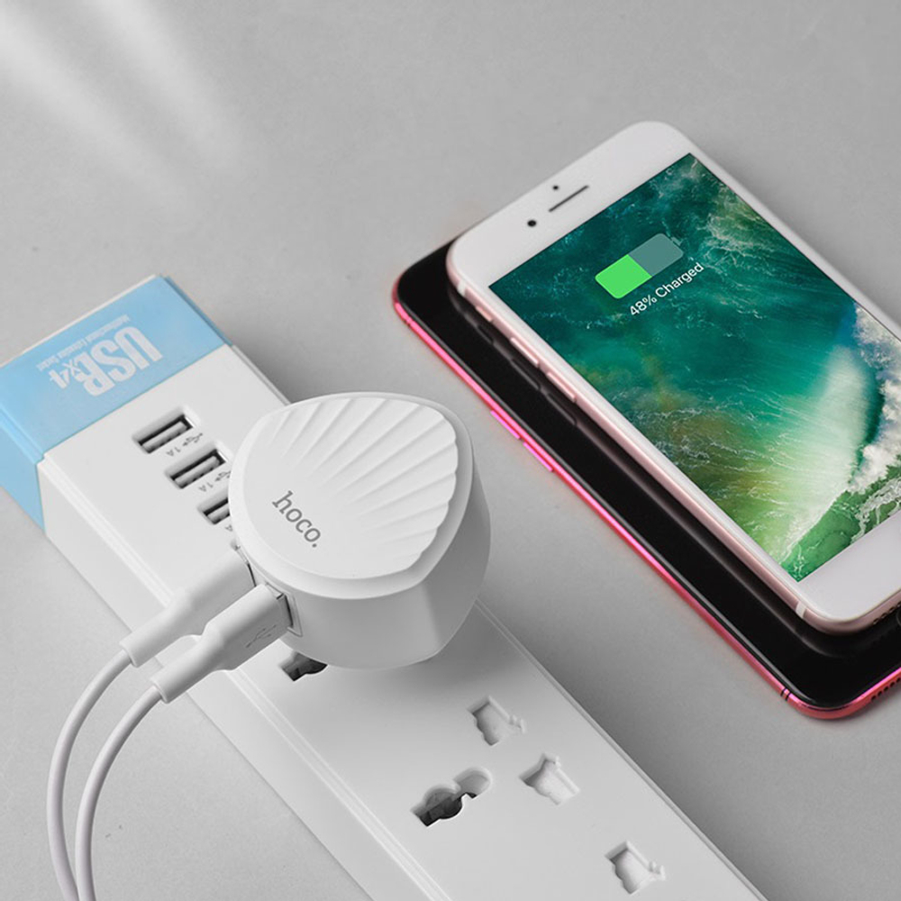 Сетевое зарядное устройство USB Hoco C67A (2.4A, 2 порта) Белый