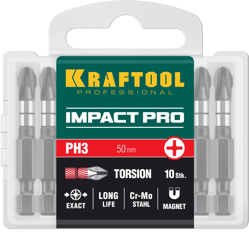 KRAFTOOL Impact PH 3, 50 мм, 10 шт, Ударные биты (26191-3-50-S10)