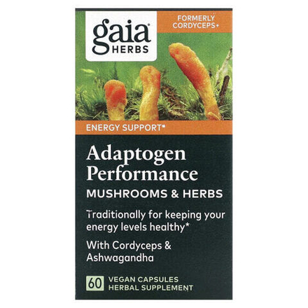 Растительные экстракты и настойки Gaia Herbs, Adaptogen Performance, грибы и травы, 60 веганских капсул
