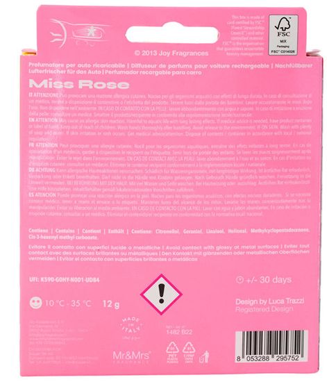 Мисс роза, ароматизатор для автомобиля NIKI розовые пайетки, Mr&Mrs Fragrance