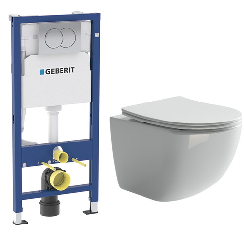 Комплект подвесной безободковый унитаз Ceramica Nova Forma Rimless с крышкой-сиденьем CN3009 + инсталляция Geberit Delta 458.149.21.1 с кнопкой, хром глянцевый