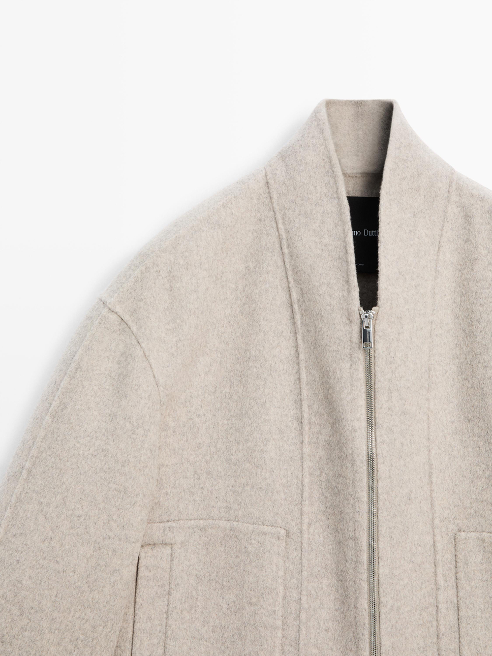 Massimo Dutti Пальто из смесовой шерсти с застежкой-молнией, жемчужно-серый