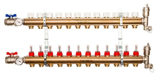 Коллектор Stout 1"x3/4" 12 контуров с расходомерами в сборе из латуни SMB-0473-000012