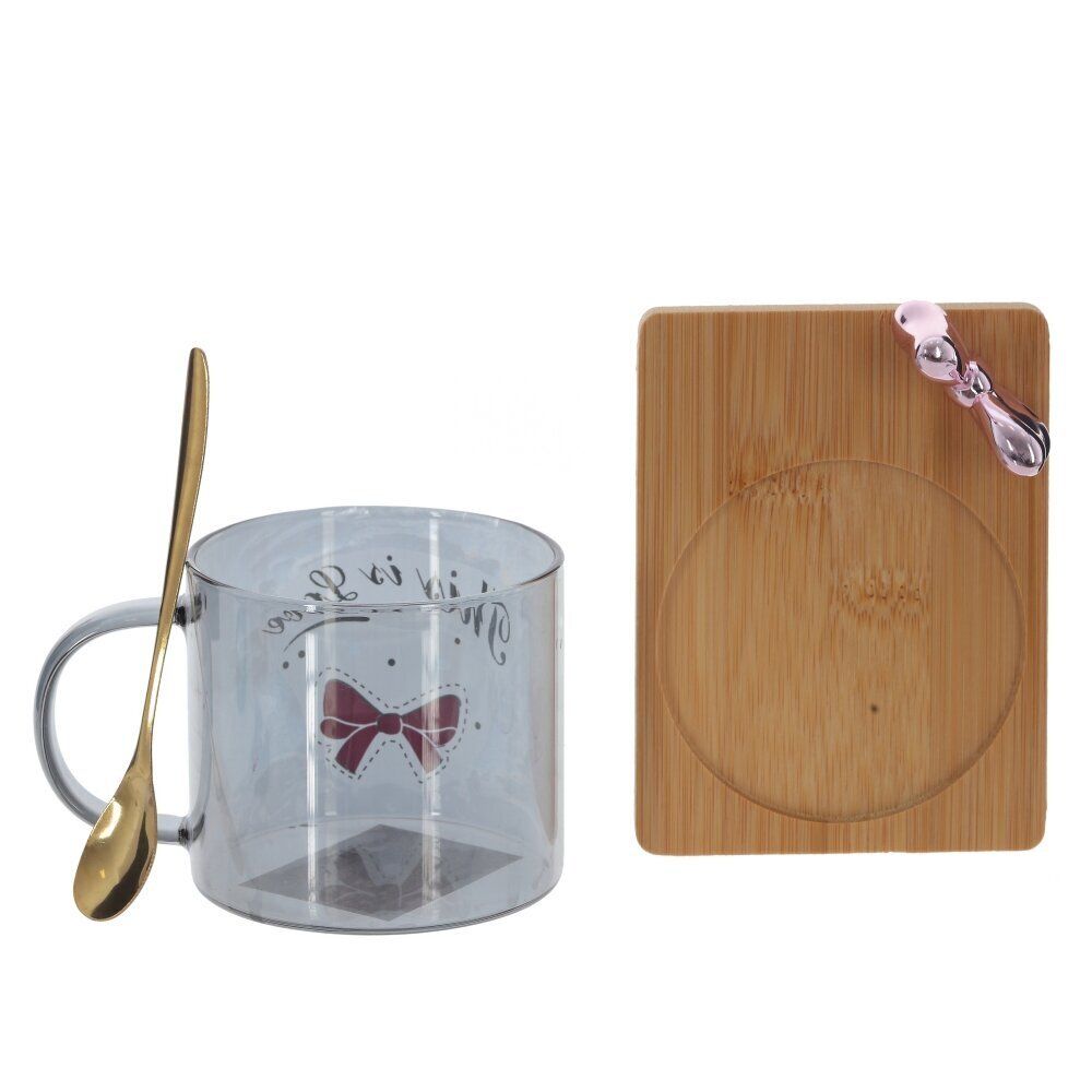 GAEM Кружка с ложкой на деревянной подставке, 290 мл, L12,5 W9 H8 см