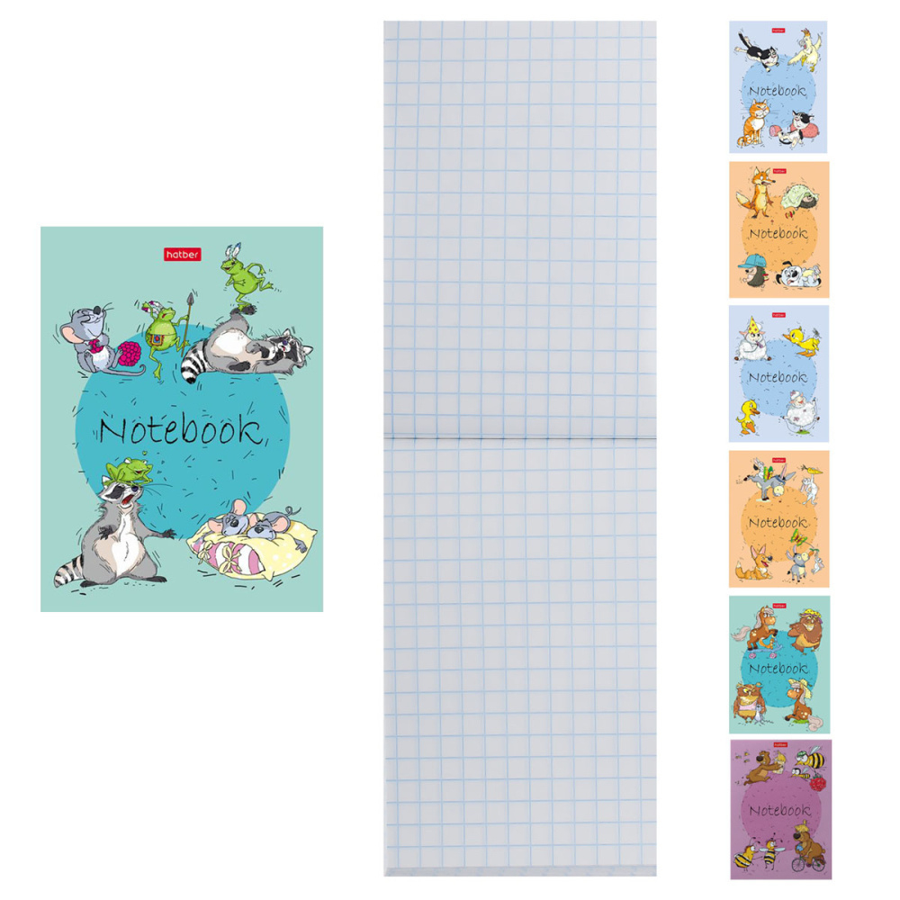 Блокнот А6 24л. клетка "Забавные животные" на скобе, в ассорт. (Хатбер)