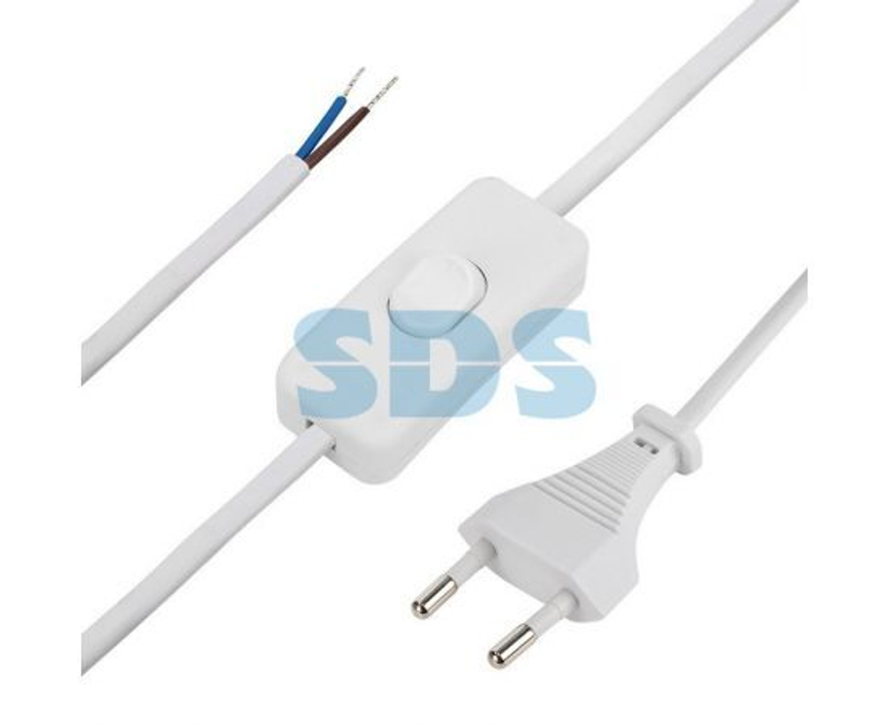 Сетевой шнур с вилкой и выключателем 2х0,75 мм 1,8м белый REXANT 11-1133