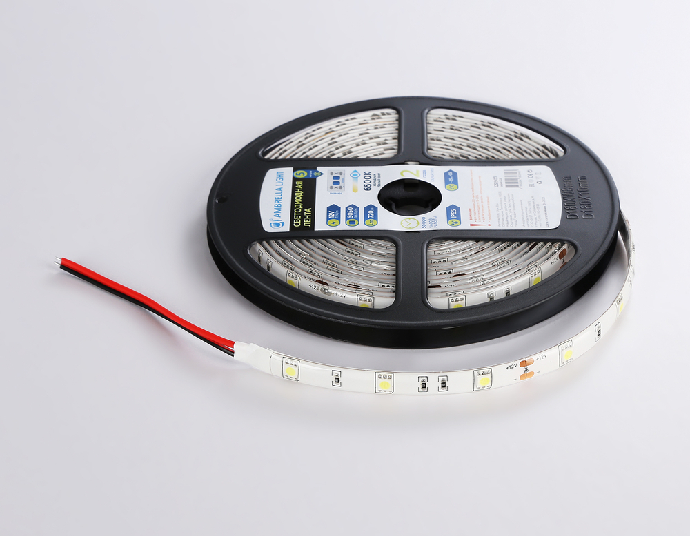 Светодиодная лента GS1903 5050 30Led/ 7.2W m/ 12V IP65 6500K/ 5000*10*2.87mm/ кратность резки 100mm (2 конт.)