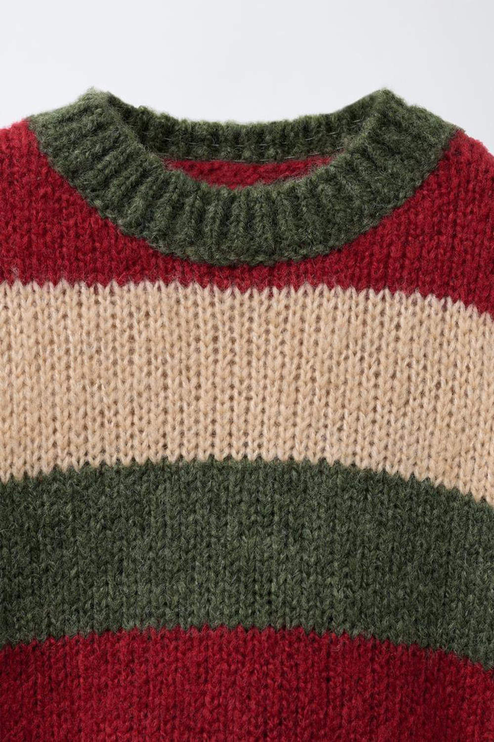 ZARA ВЯЗАНЫЙ СВИТЕР В ПОЛОСКУ С ШЕРСТЬЮ, ЭКРЮ/ГРАНАТОВЫЙ