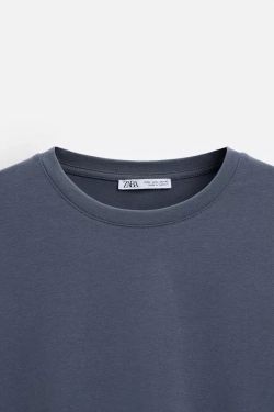 ZARA БАЗОВАЯ ФУТБОЛКА SLIM FIT, СИНИЙ