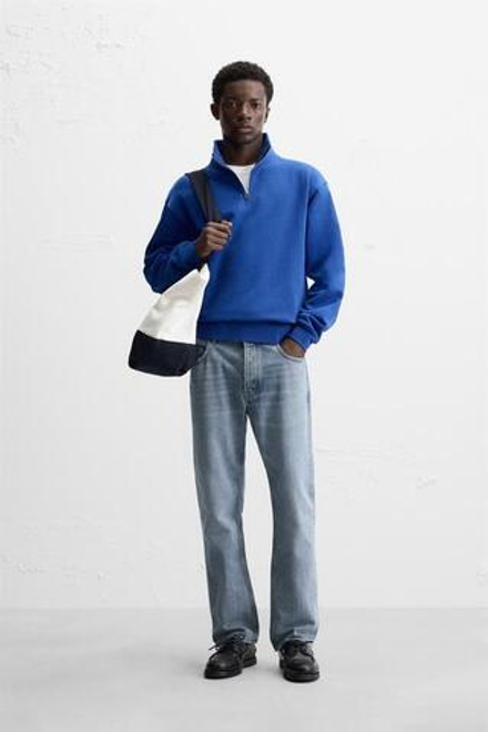 ZARA ТОЛСТОВКА С КОРОТКОЙ ЗАСТЕЖКОЙ-МОЛНИЕЙ, ЯРКО-СИНИЙ