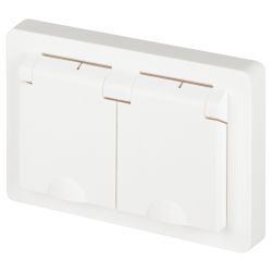 Розетка Intro Style 7-210-01 2х2P+E Schuko с крышкой штор., 16А-250В, СУ, IP44, белый