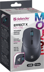 Беспроводная Мышь Defender Effect X MS-095	Разрешение 800/1200/1600 DPI, 5 + колесо-кнопка, Черная