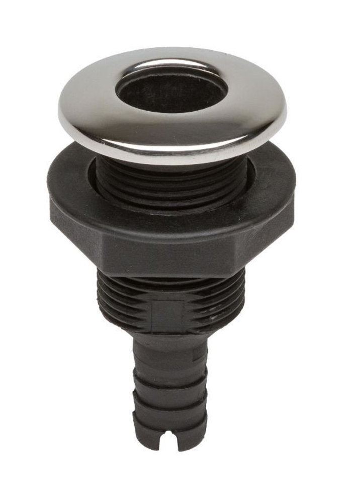 Разъем водосброса пластиковый с крышкой из нержавеющей стали под шланг 16 мм, черный