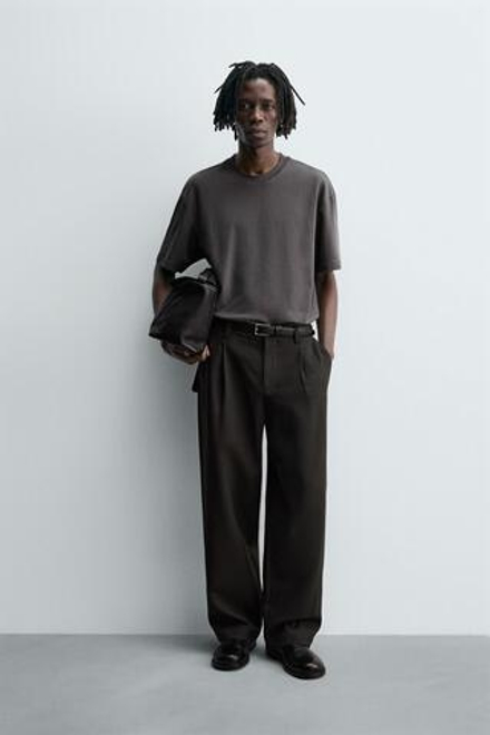 ZARA ФУТБОЛКА RELAXED FIT INTERLOCK, АНТРАЦИТОВЫЙ