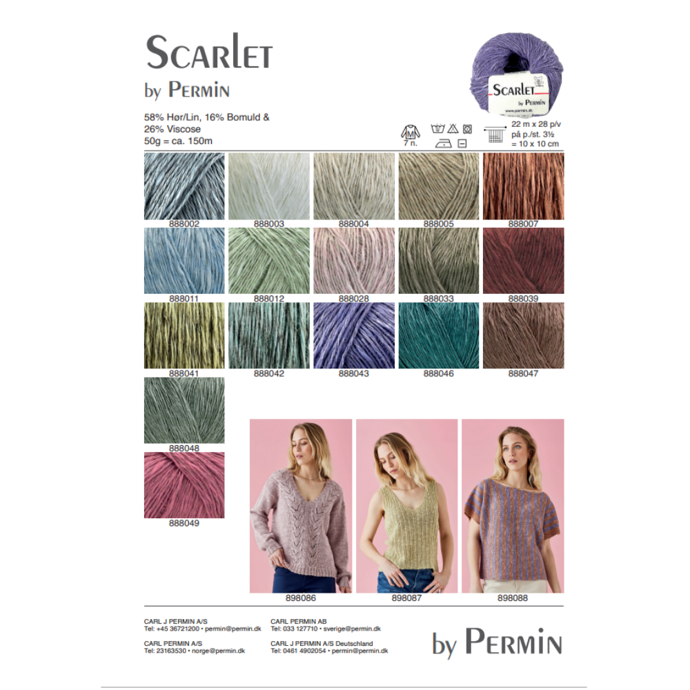 Пряжа для вязания Scarlet 888046, 58% лен, 16% хлопок, 26% вискоза (50г 150м Дания)