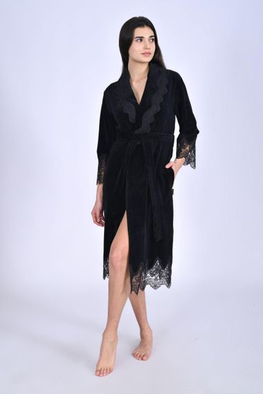 Халат женский велюровый 0519 черный NUSA Турция