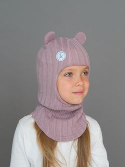 Шлем весенний/осенний вязаный (Пудра) с ушками МИО