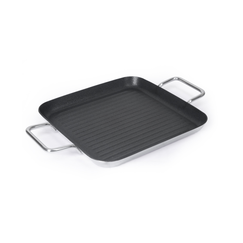 СКОВОРОДА-ГРИЛЬ квадратная 240х240 нерж. с двумя ручками,ИНДУКЦИЯ, LUXSTAHL