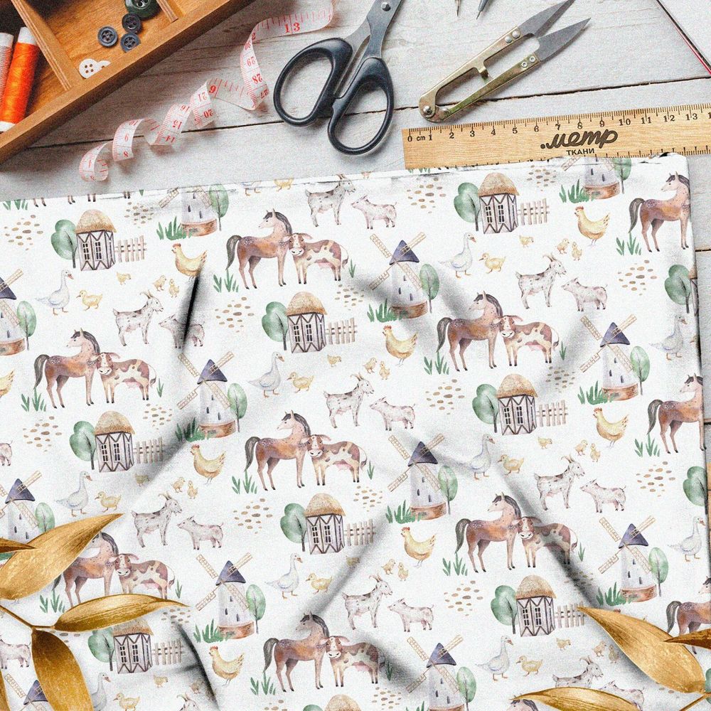 Ткань оксфорд 210 акварельные домашние животные