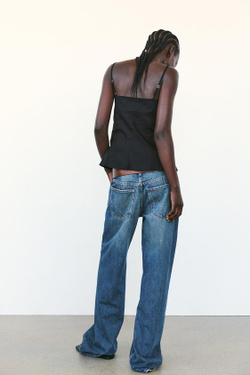 ZARA ТОП ИЗ ГАБАРДИНА С ЗАВЯЗКАМИ, ЧЕРНЫЙ