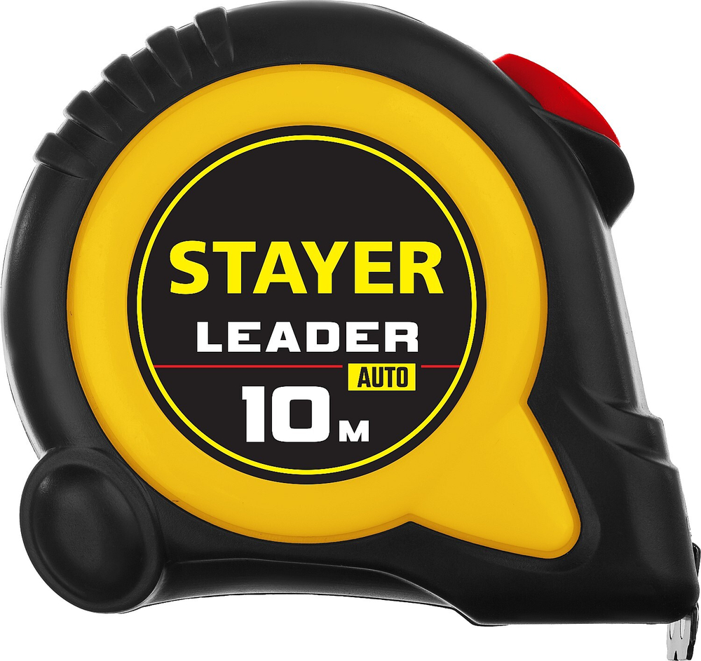 STAYER LEADER 10м / 25мм рулетка с автостопом в ударостойком обрезиненном корпусе