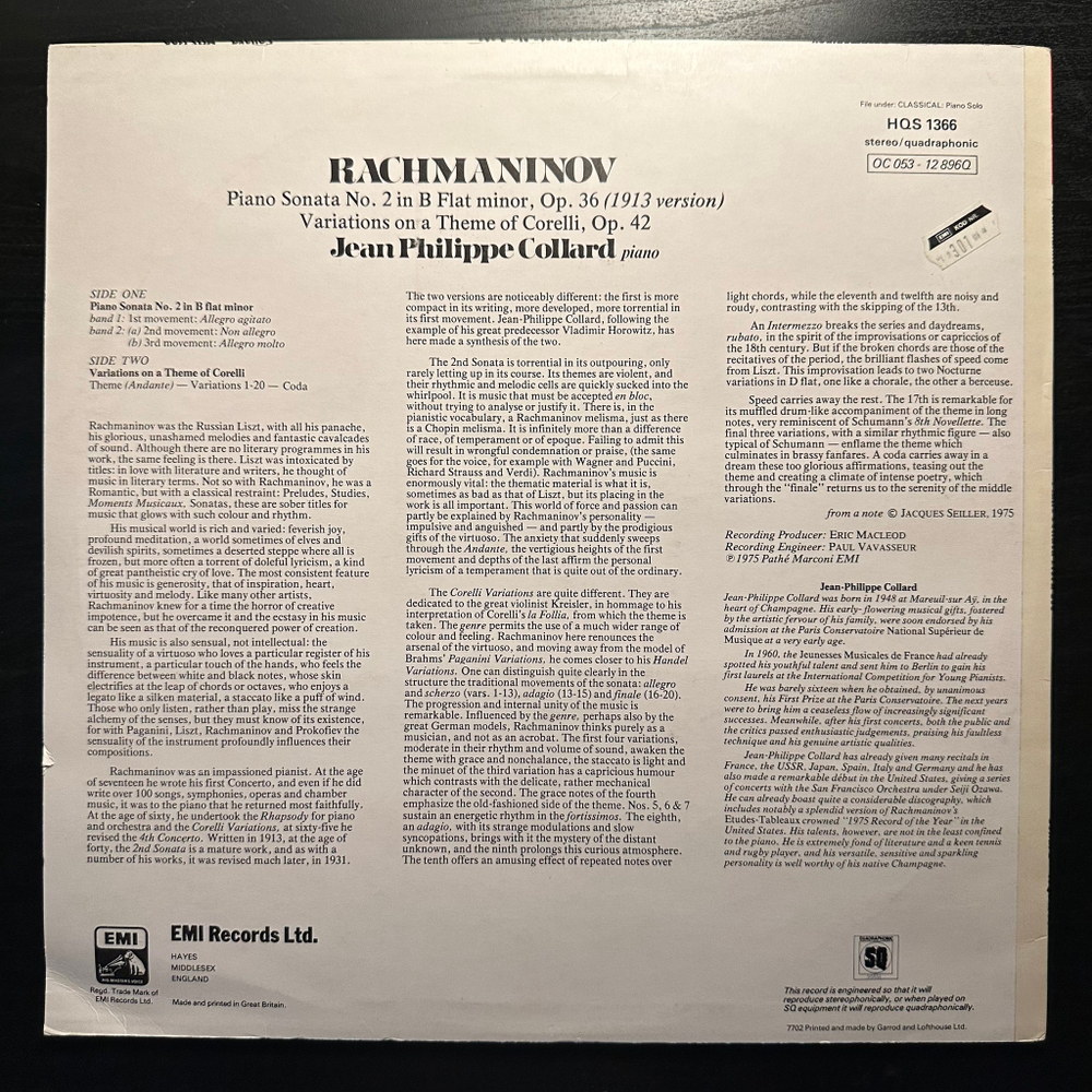 Рахманинов - Соната для фортепиано № 2 / Вариации на тему Корелли (Англия 1975г.)