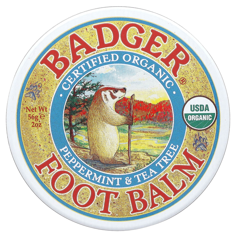 Badger, сертифицированный органический бальзам для ног, перечная мята и чайное дерево, 56 г (2 унции)