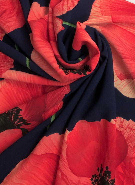 Шифон спандекс принт, маки на синем Пикассо BST3428D01С1