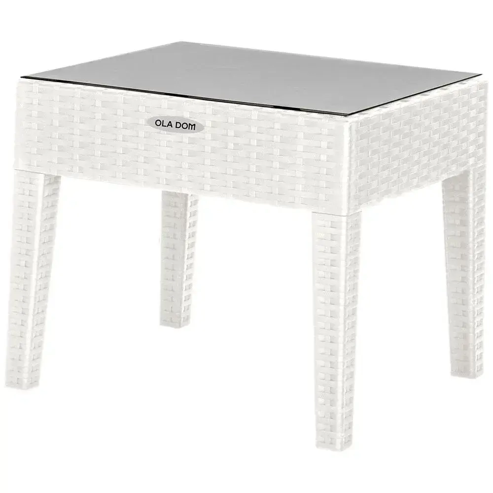 Столик журнальный квадратный RATTAN OLA DOM со стеклом белый 530х450мм