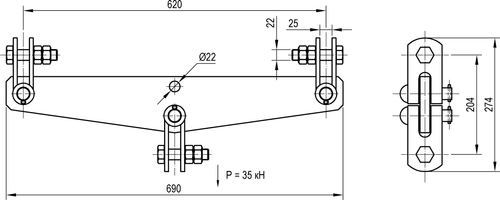 Коромысло специальное для оттяжек на сдвоенных опорах