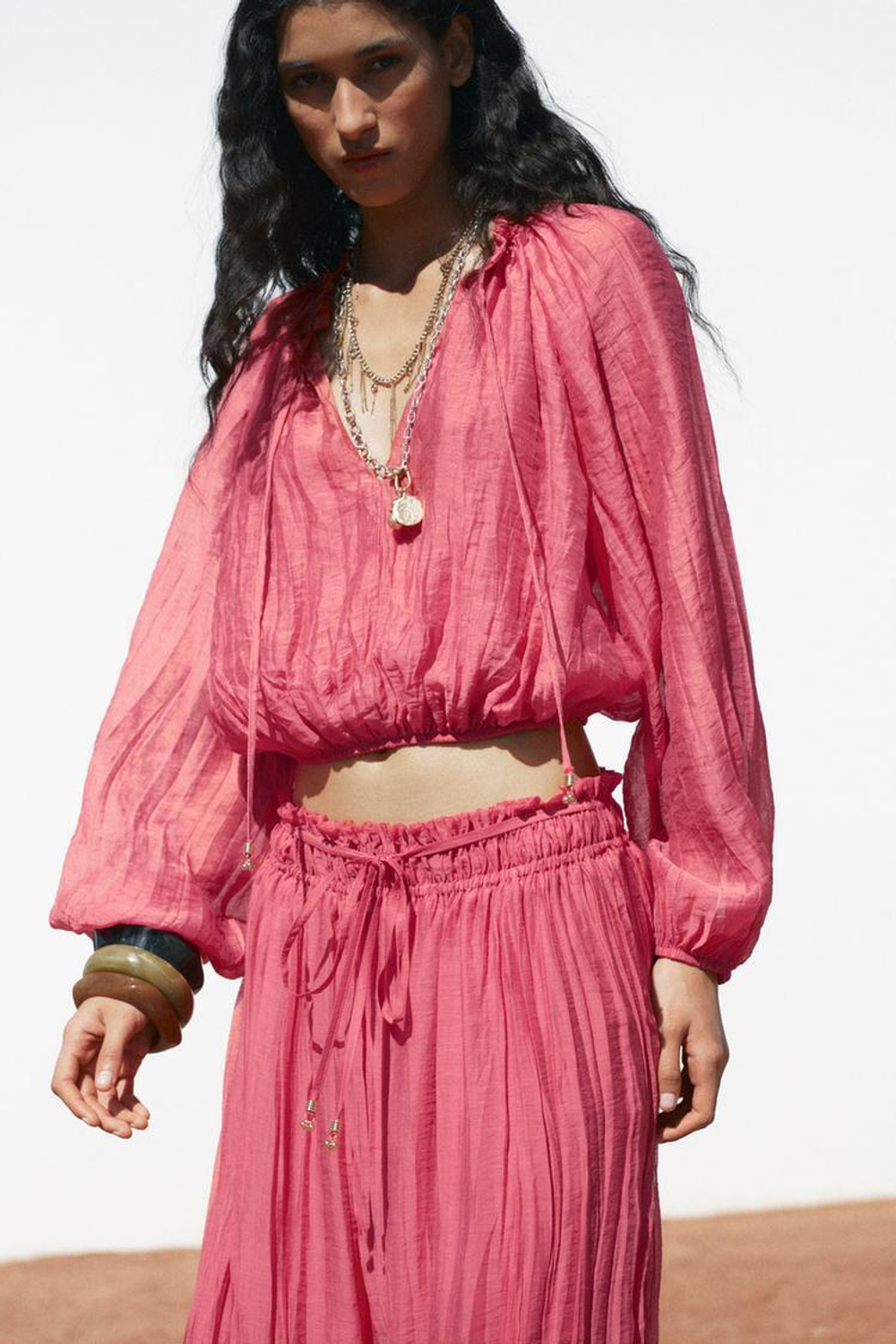 ZARA КРОП-ТОП ИЗ ЖАТОЙ ТКАНИ, МЯГКИЙ РОЗОВЫЙ