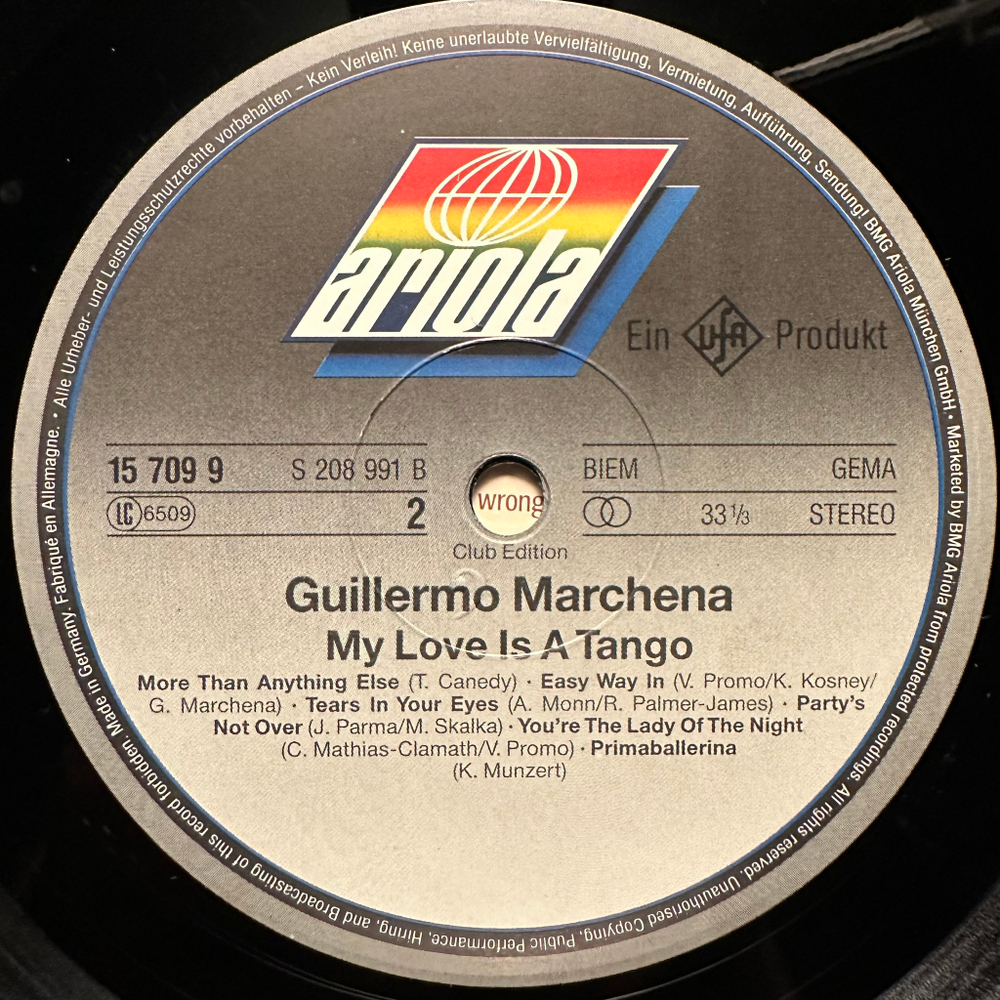 Guillermo Marchena - My Love Is A Tango (Германия 1988г.)