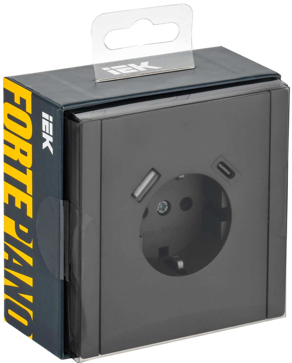 FORTE&PIANO Розетка 1-местная с заземлением с защитными шторками винтовое крепление 16А USB A+C 18Вт FP347 серый IEK