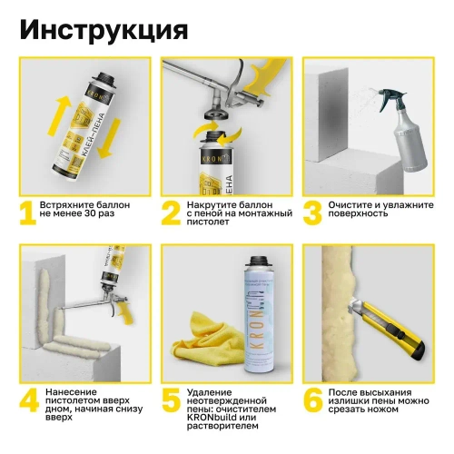 Клей пена KRONbuild всесезонная 850 мл